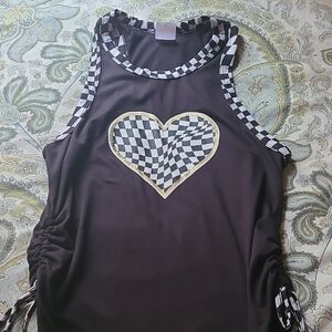 Black Tank Top with Checkered Heart Design